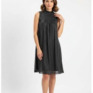 Nine West Women's Black Metallic Mock Neck Sleeveless‎ A-Line Dress Size M